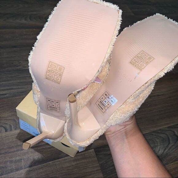 Tan Fluffy Sandal Heels  - Picture 3 of 4